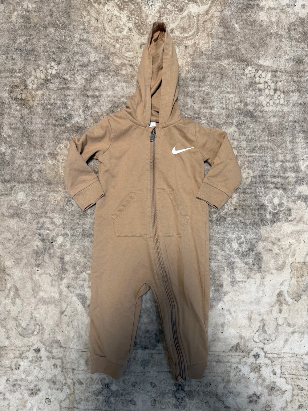Nike Kids Hooded One-Piece in Tan with White Swoosh
